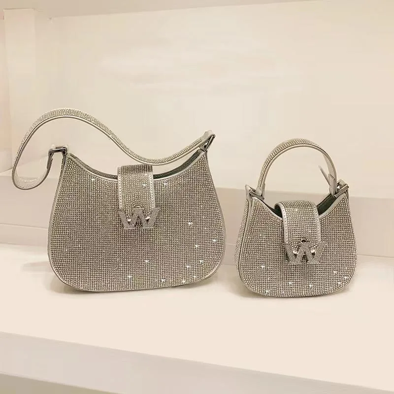 

2024 Bling Rhinestone Party Purse Famous Luxury Half Moon Quality Evening Bags For Women