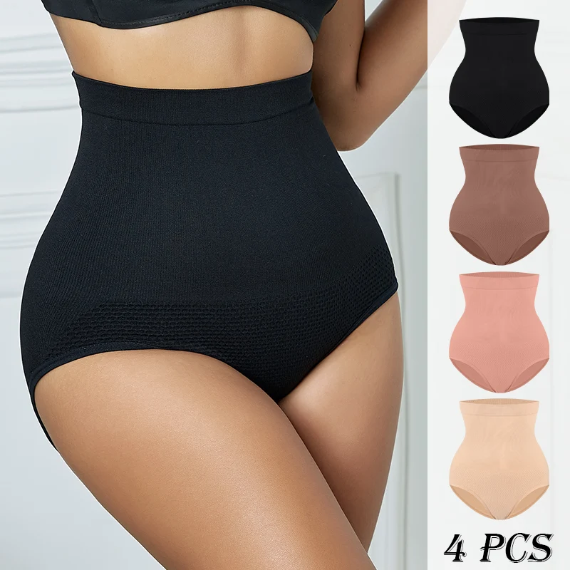 Women Tummy Control Waist Trainer Pantie Seamless High Waist Comfortable Body Shaper Panties Underpants 4 Pack