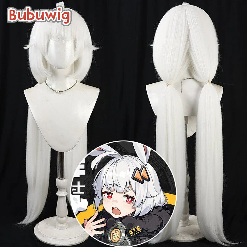 

Bubuwig Synthetic Hair Taffy Cosplay Wigs Game Ananta Taffy Role Play Halloween 100cm Long Straight White Wig Heat Resistant
