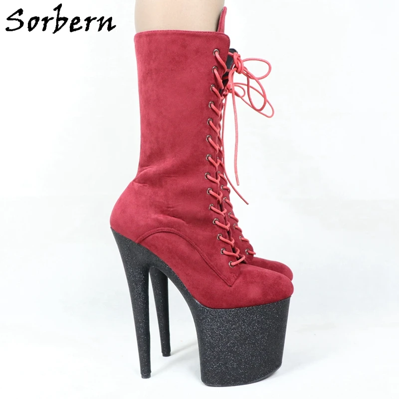 Sorbern موضة النساء الأحذية القطب راقصة متجرد الكعوب صنم الجوارب بورجوندي 20 سنتيمتر المتطرفة أحذية بكعب عالي مخصص #3