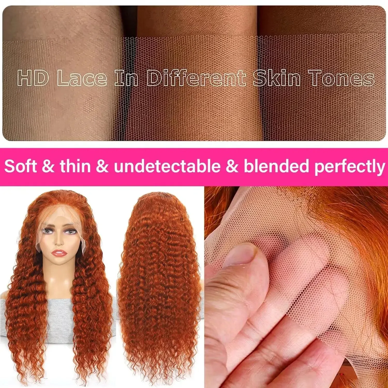 220 densidade gengibre laranja encaracolado perucas de cabelo humano 30 32 Polegada 13x4 peruca dianteira do laço 350 colorido onda profunda hd laço frontal para mulher