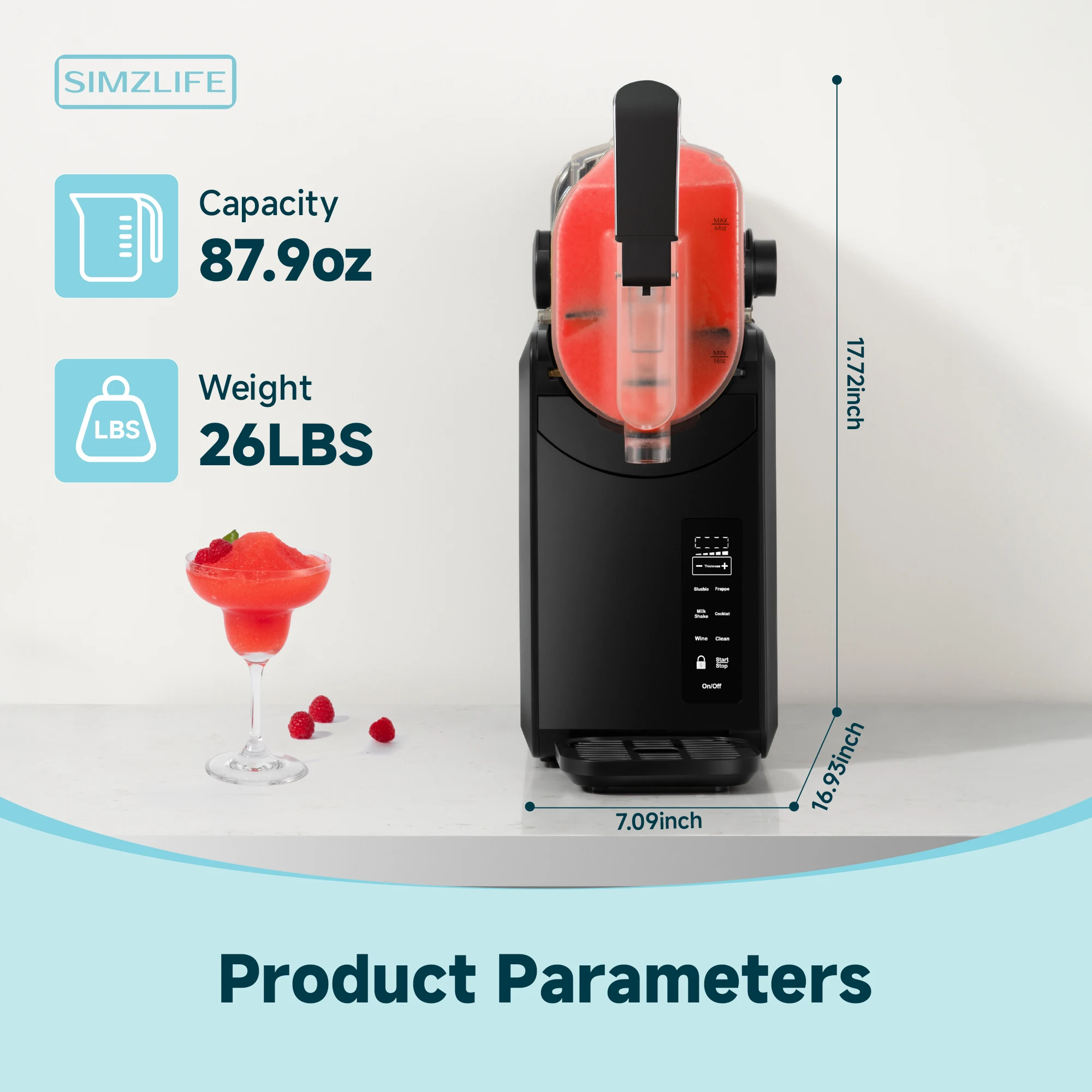 آلة سلاش احترافية من SIMZLIFE ، آلة تحضير المشروبات المجمدة للمنزل ، لا حاجة إلى الثلج ، وظيفة التنظيف الذاتي ، 5 برامج ، 88 أونصة