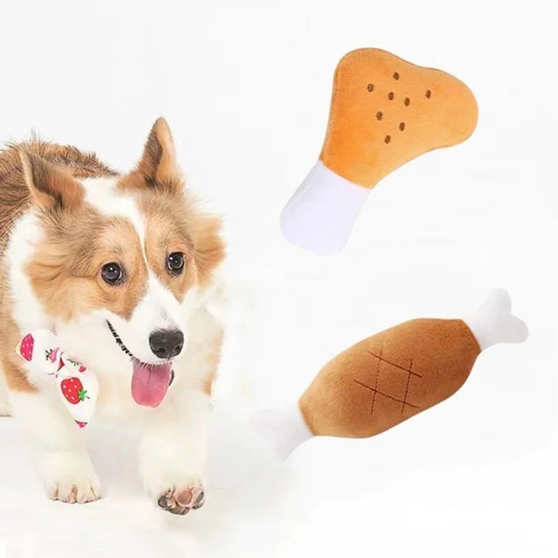 Dog barbecue toy 2 kinds set puppy cat fur chicken leg material funny play tool puppy with tangle play