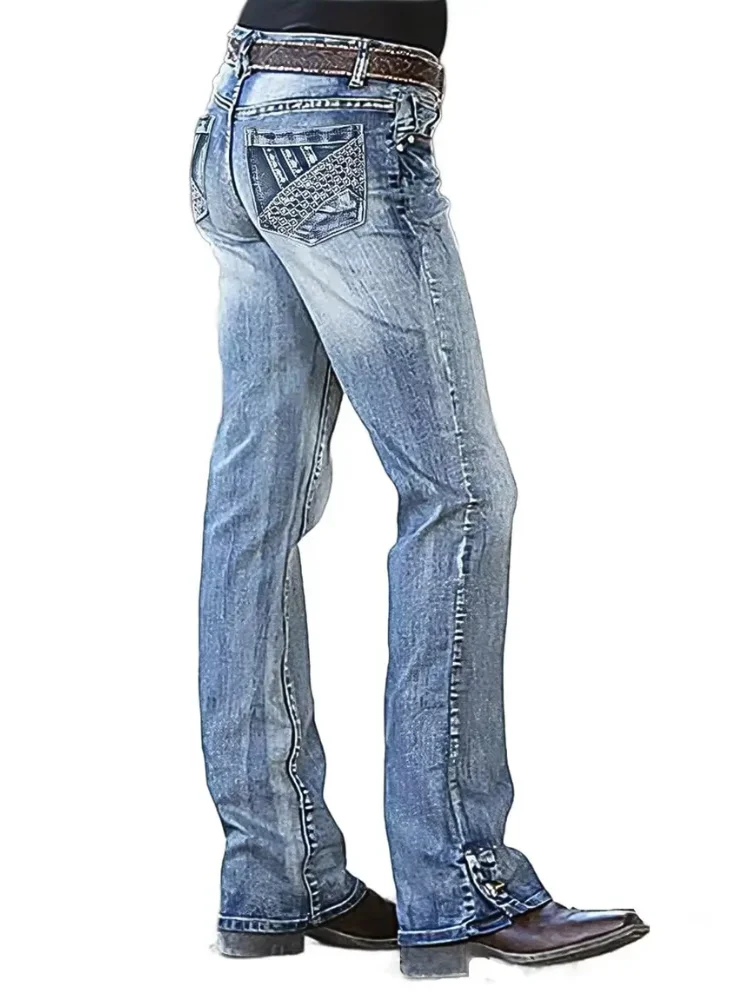 

【HME】Jeans de corte de bota para mujer, cintura media, pierna recta, jeans de moda