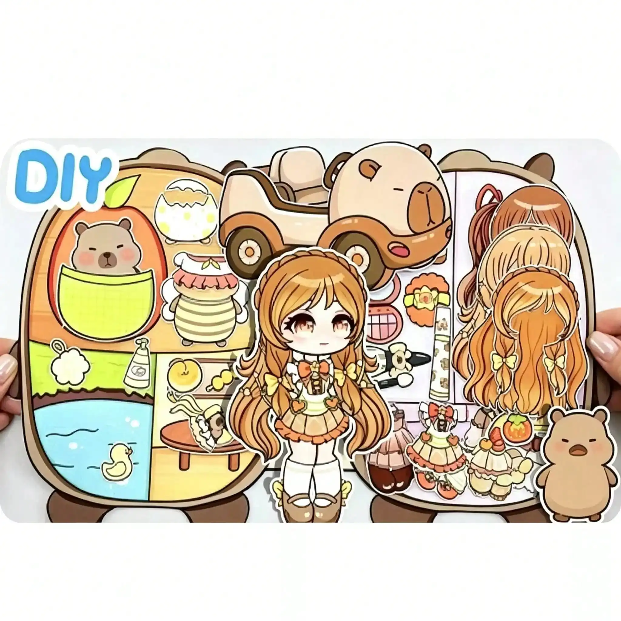 Capybara Dress Up Quiet Book DIY Craft Kit, Bee Costume No-Cut Handmade Toy Book, Pretend Play Activity Scrapbook Set Gift Toy