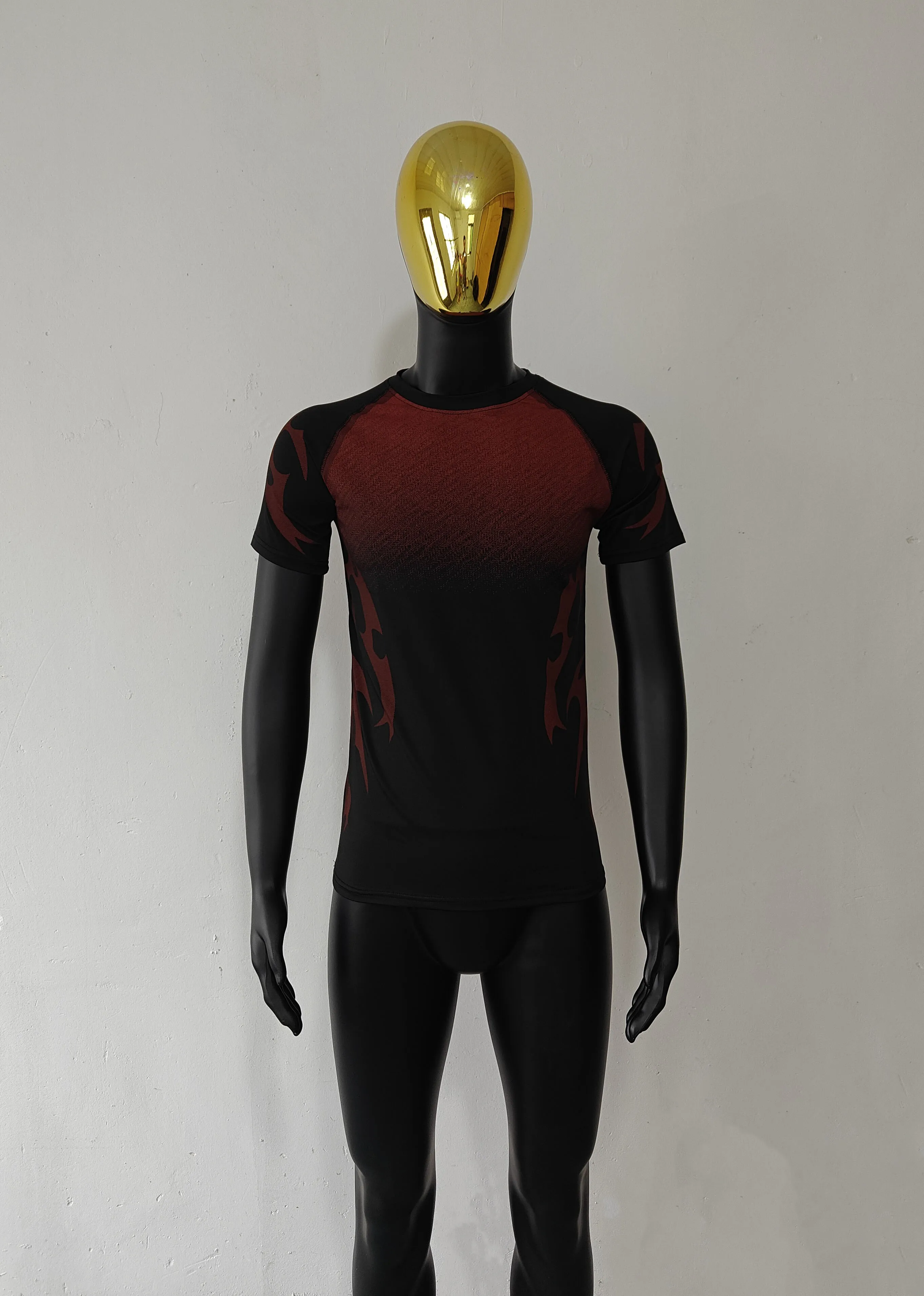Herren Flammen-Farbverlauf Kompressions-Gym-T-Shirt Schnelltrocknend Atmungsaktiv Hochelastisch Slim Fit Athletisches Lauf- und Trainings-Sportshirt – Detail 33