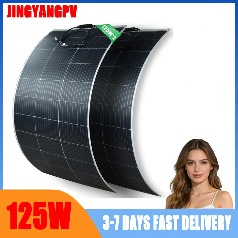 125W Flexibles Solarpanel 18V 2 Stück 125W Monokristallines ETFE Biegbares PV-Modul für Wohnmobil Camping Boot Zuhause