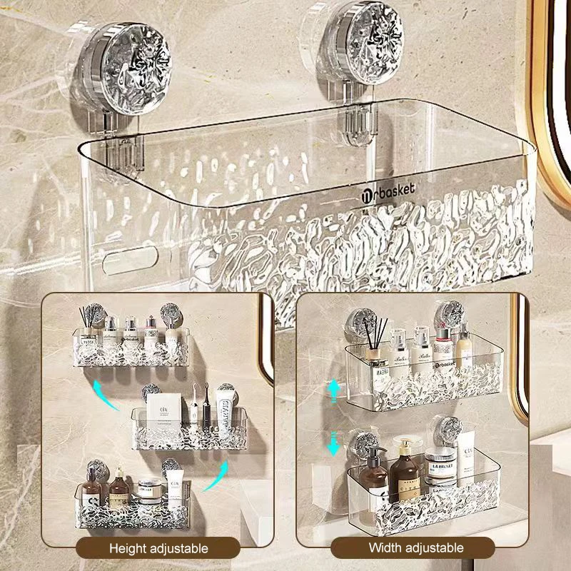 Bathroom Shelves Suction Cup Wall Mount Corner Storage Shelf Glacier Pattern Suction Cup Cosmetic Shelf with Strong Load-bearing