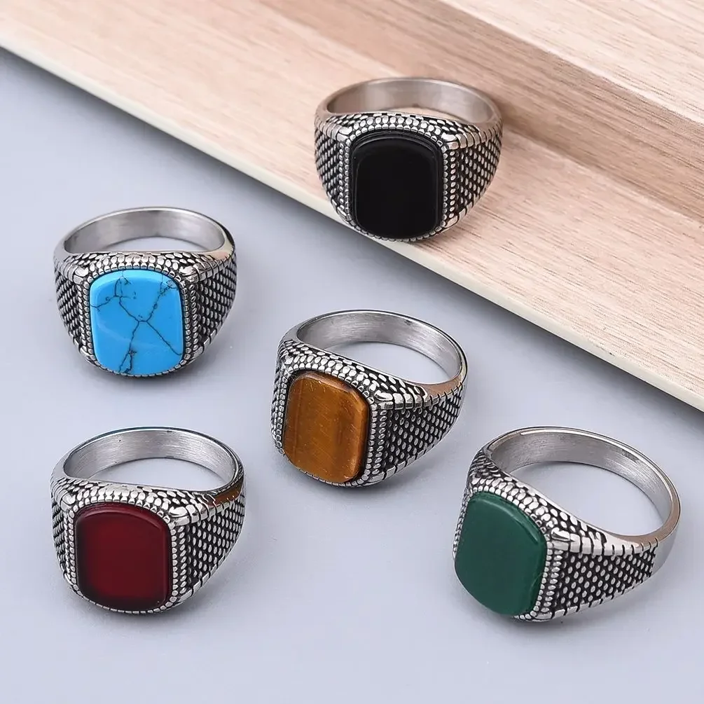 NONE R3248 hommes de haute qualité 316LS en acier inoxydable Onyx anneaux classique mode tendance bijoux matériau écologique 3