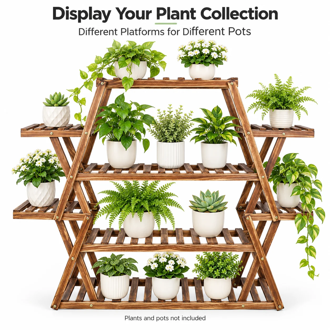 Wooden Plant Stand 8 Shelves Solid Pine Wood Flower Pot Rack 46in Wide 42in Tall for Living Room Balcony