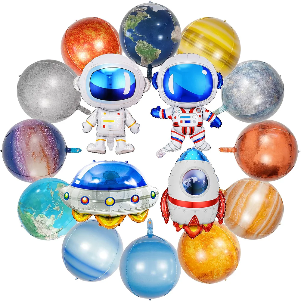 16Pcs Solar System Galaxy Space Balloon Outer Space Rocket Spaceship Astronaut Galaxy Sun Moon Earth Planet Birthday Party Decor