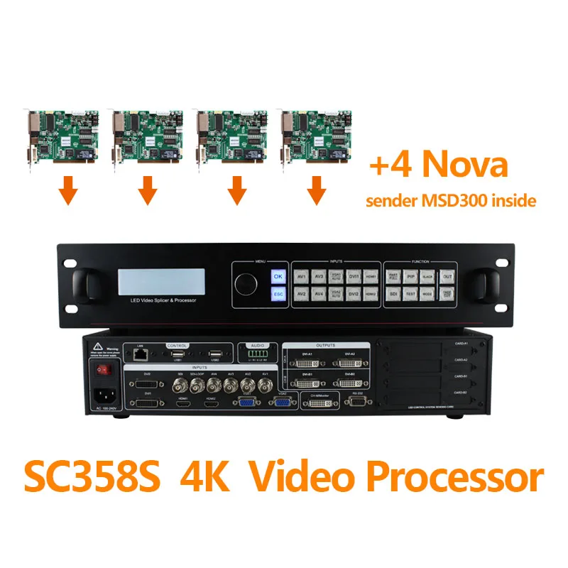 

SC358S 4K Ultra HD женский видеопроцессор SDI с 4 шт. nova MSD300 Novastar отправляющая карта для женского рекламного экрана P2.5 P6 Аренда