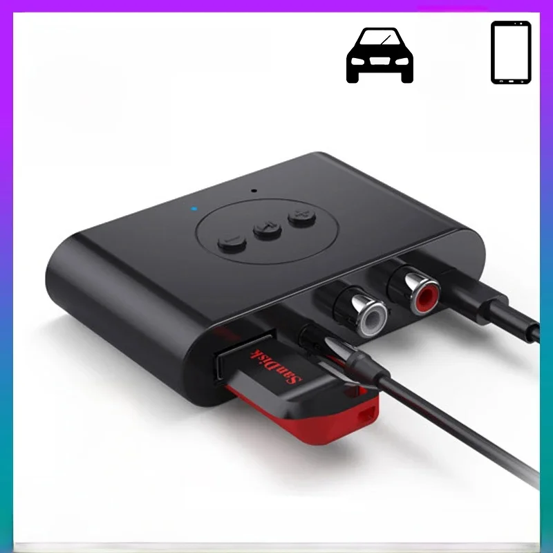 Récepteur Audio Bluetooth 5.2, NFC U disque RCA 3.5mm AUX USB, adaptateur de musique stéréo sans fil avec micro pour Kit de voiture, amplificateur de haut-parleur
