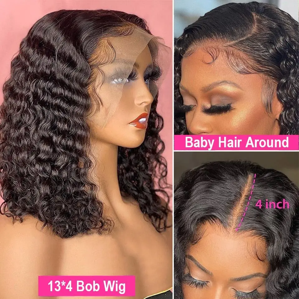 Asteria Hair Curly Bob Wigs For Women Human Hair Cheap Brazilian Natural Hair Deep Water Wave 13x4 Transparent Lace Frontal Wig