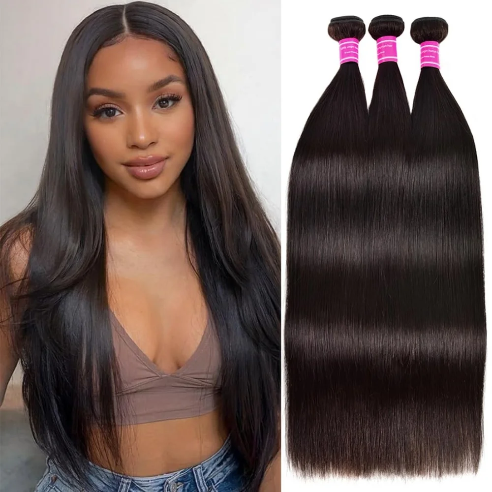 Extension per capelli lisci, da 12 a 32 pollici, ciocche di capelli lisci, ciocche di capelli umani, 100% capelli umani, 1/3/4 pezzi, ciocche di capelli brasiliani non trattati, 90 grammi per ciocca.