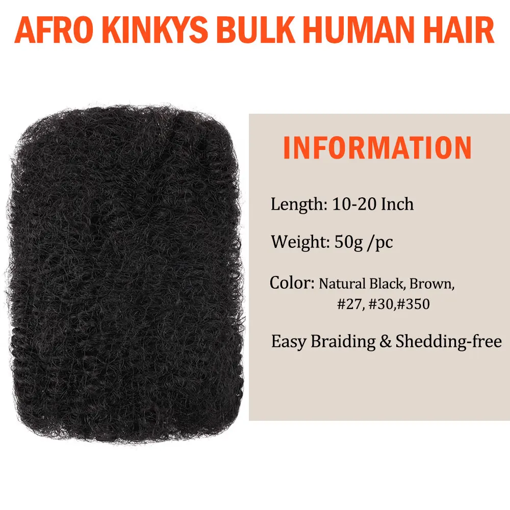 Afro Kinky Bulk Braiding Hair Extensions Remy Kinky Curly Wave Human Hair Bulk For Braiding 50g/pc Natural Color Braids Hair