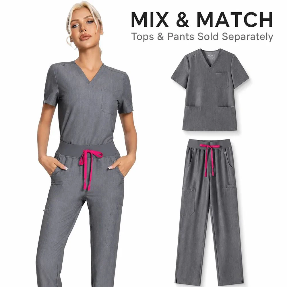 KUNGFU SCRUBS femmes infirmière gommages uniforme médical haut antibactérien doux résistant aux rides imperméable T-shirt crayon pantalon