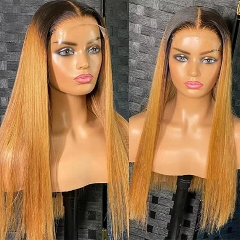 13x4 Hd Ombre Wigs 1B/27 Colored Lace Front Human Hair Wig For Women Honey Blonde Straight Hd Lace Frontal Wigs Glueless Install