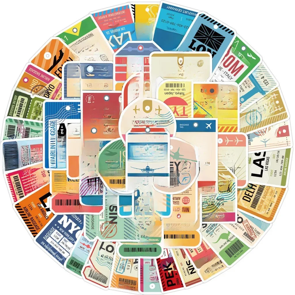 AliExpress NONE 50PCS Retro Airplane Ticket Stubs Waterproof Graffiti Stickers for Helmet Bicycle Hand Account Pencil Case Decals