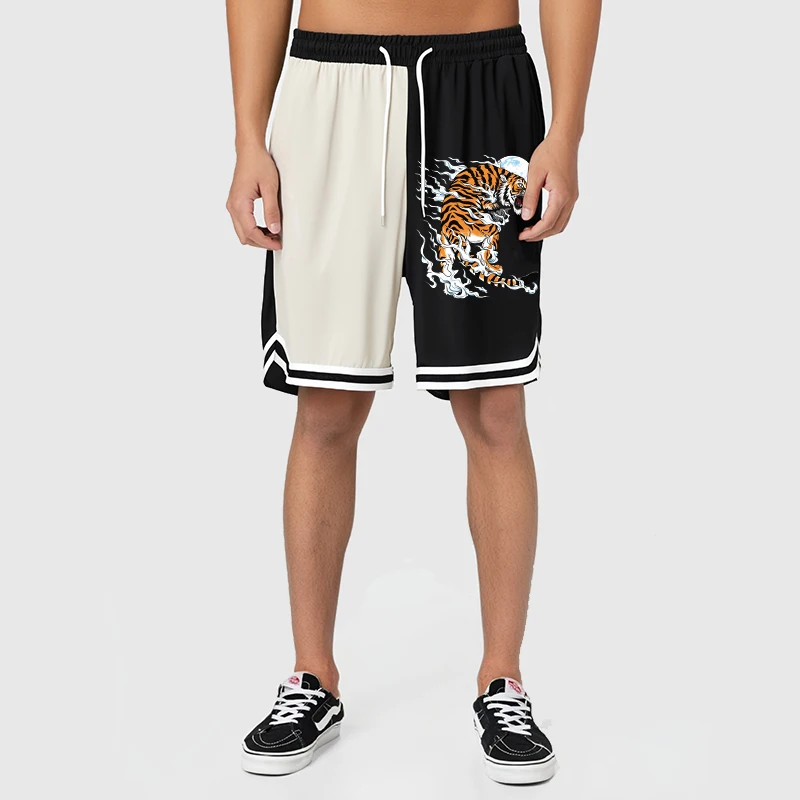 Graphic Colorblock Striped Athletic Shorts for Men Gym Workout Running Basketball Shorts with Pocket Quick Dry ActiveWear image 5