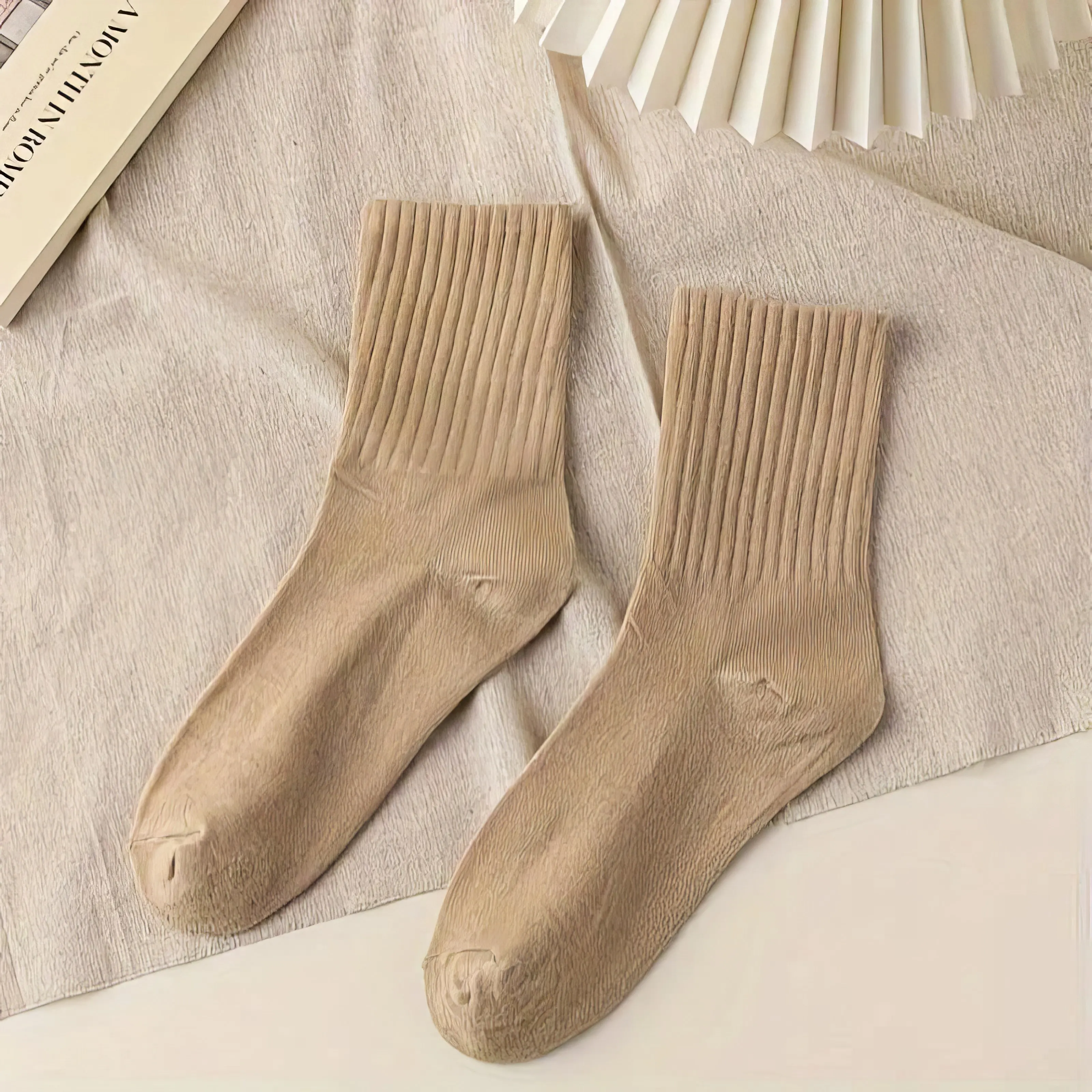 ถุงเท้าสีกากีเรียบง่ายสีทึบ 10 คู่ ป้องกันกลิ่น ดูดซับเหงื่อ ซักด้วยเครื่องได้ เหมาะสำหรับเล่นกีฬาและสวมใส่ในชีวิตประจำวัน