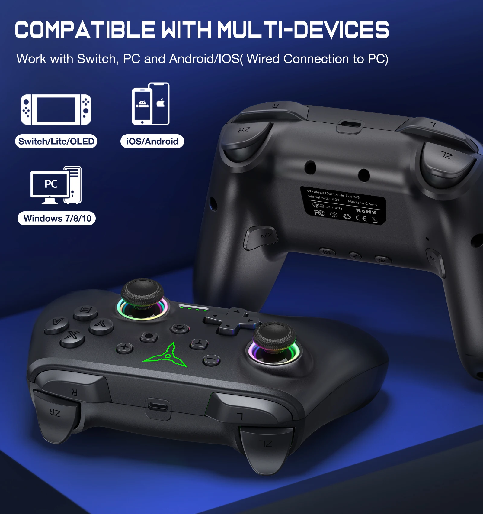 RGB Wireless Controller Bluetooth For Nintendo Switch Pro PC Origina Joystick Gamepad Professional Lag-Free Gamepad