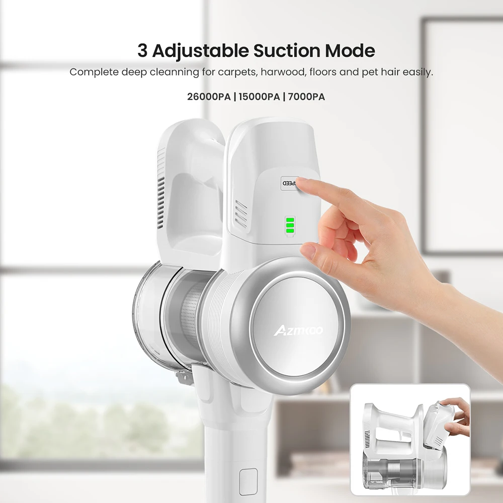 Azkmoo เครื่องดูดฝุ่น V601ไร้สายแบบ3 in 1, เครื่องดูดฝุ่นไร้สาย26000PA ดูดแรงสูงไร้สายแบบพกพาสำหรับบ้านโซฟาทำความสะอาดที่มีประโยชน์