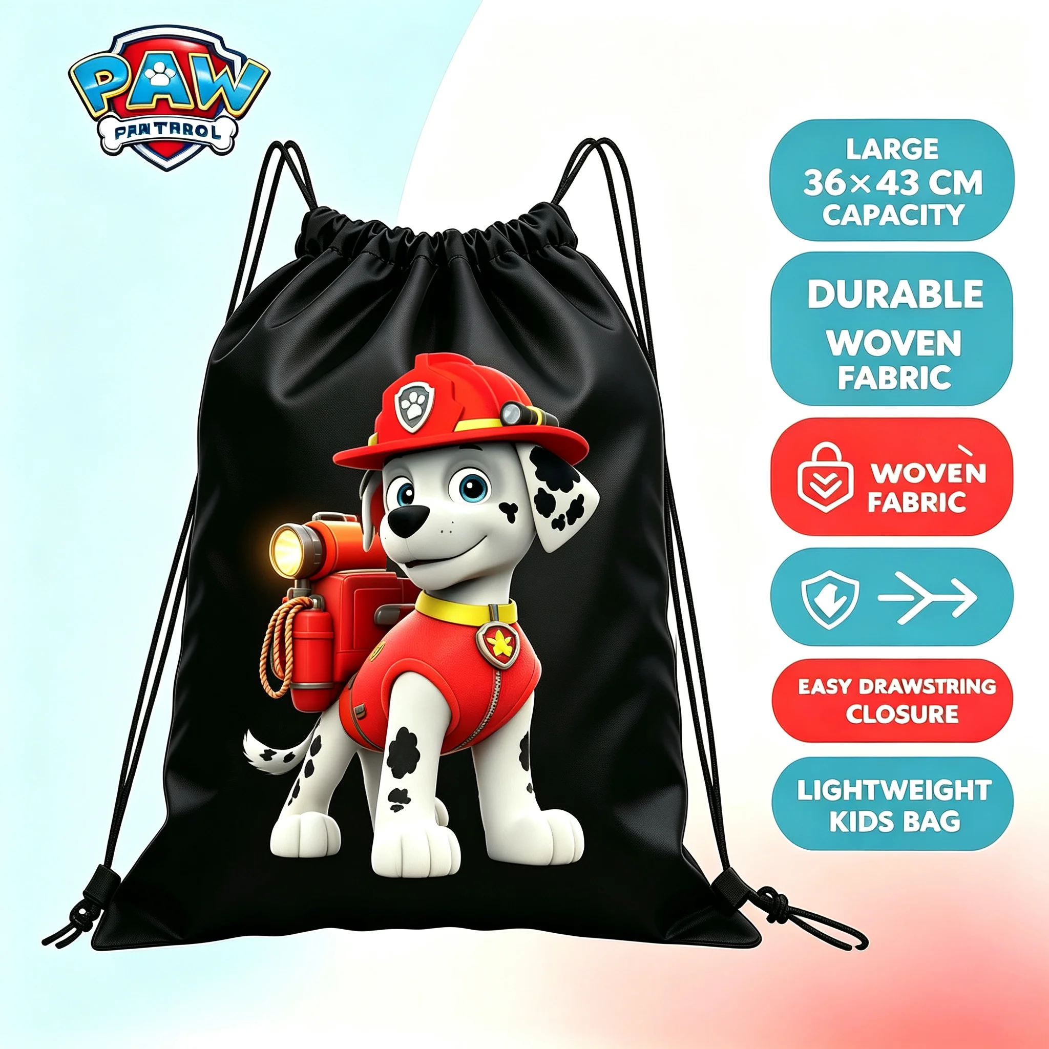 Paw Patrol Marshall Fire Dog Drawstring Backpack 36×43cm Polyester Kids Gym Sack Lightweight Portable Cartoon Storage Bag Gift For Young Paw Patrol Fans