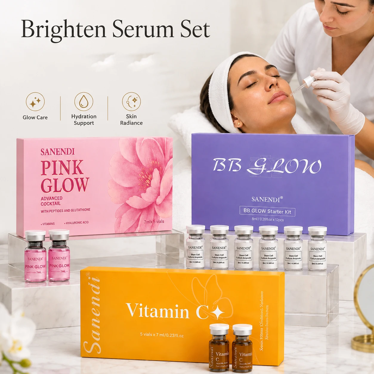 Sanendi Pink Cocktail Glow Salmon DNA Serum Ampoule Peptide Hyaluronic Acid Bright Facial Essence For Dermapen Korean Skin Care