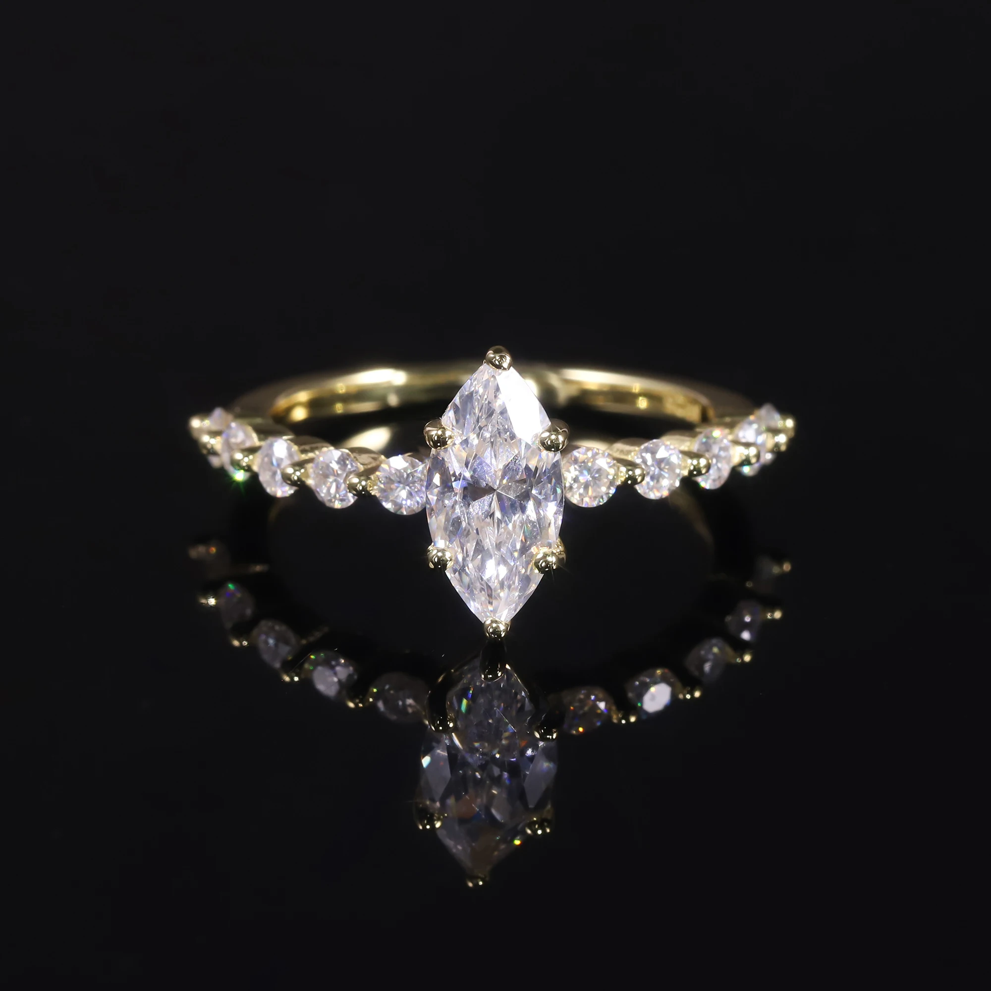 GEM'S BALLET 1.0CTW 5x10mm Marquise Cut Marseille Half Coverage Moissanite Engagement Ring in 18k Gold Plated 925 Sterling Silve