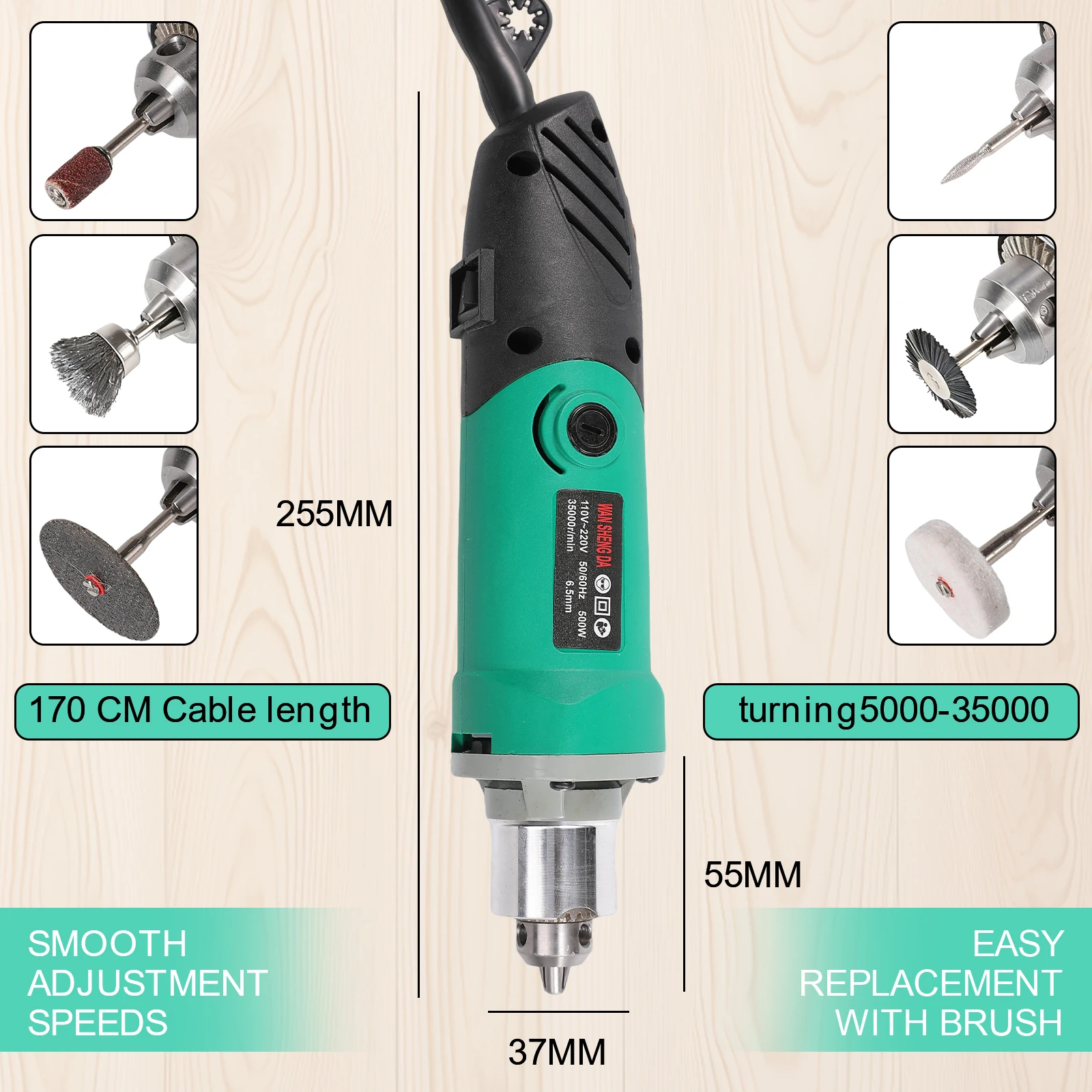 500W Graviermaschine Elektrische Bohrmaschine 6 Geschwindigkeiten Variables Rotationswerkzeug-Set Lochstanzen Schleifen Polieren Mini-Bohrer – Detail 6