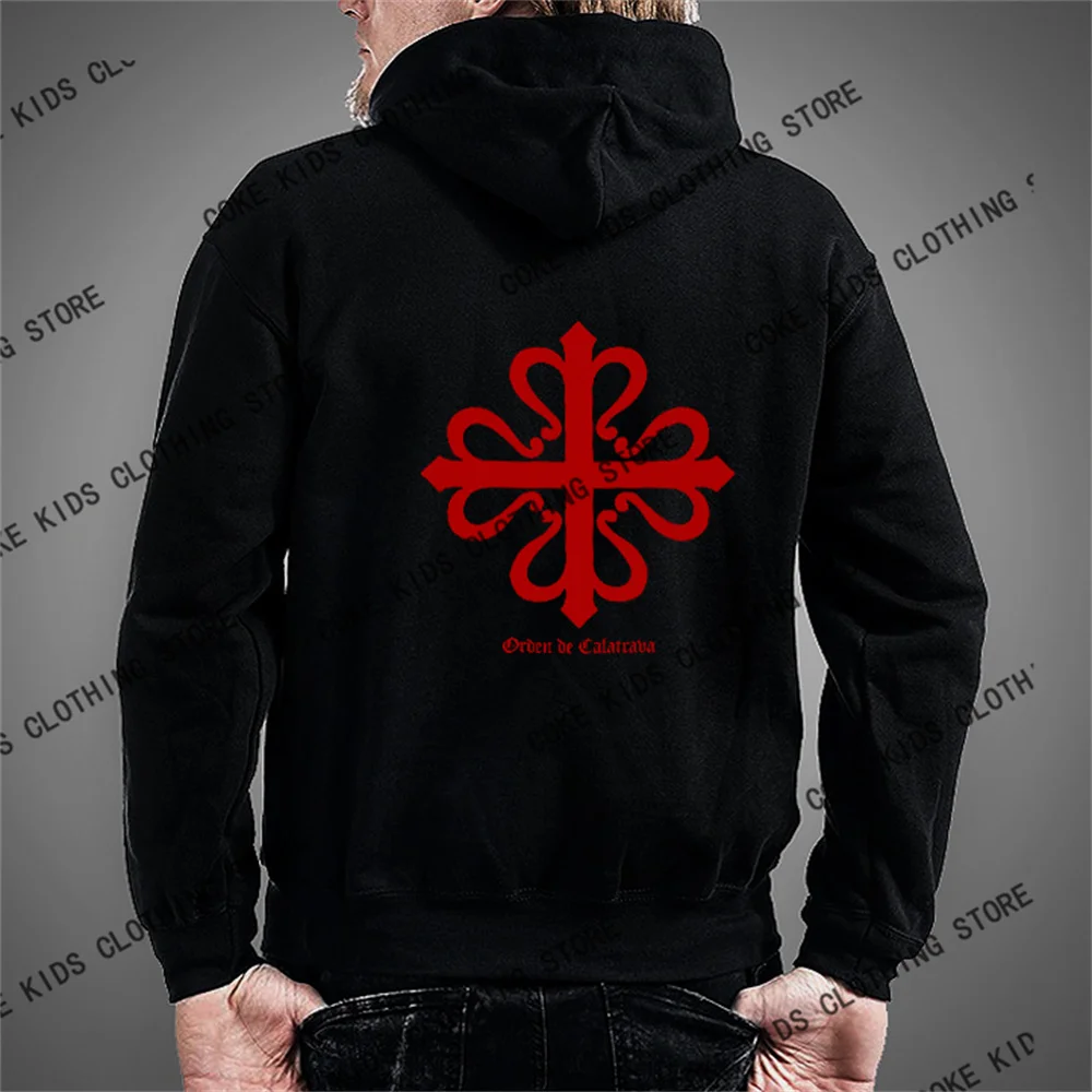 2024 New Men's Hoodies The Knights Of Calatrava Spain Crusader Badge Print Cotton Jersey Hooded Pullover Fall Winter Sweatshirts