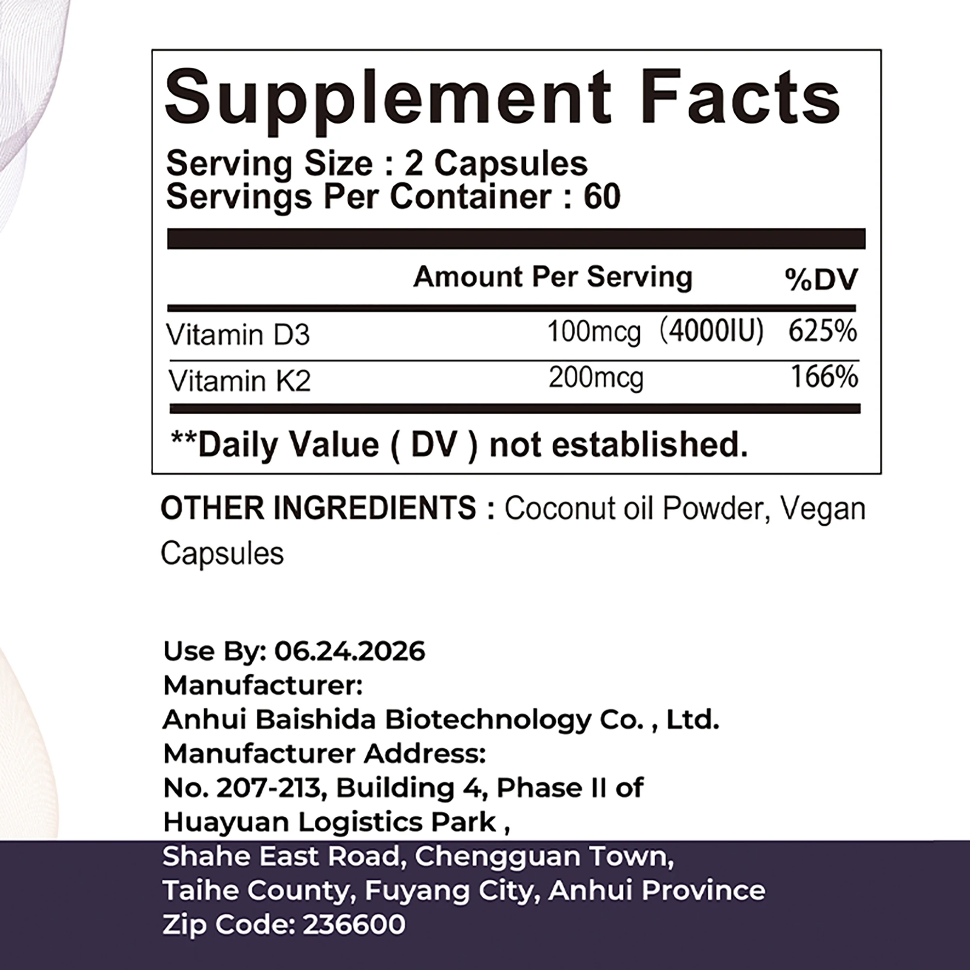 Vitamin D3 + K2 Supplement - Bone Regeneration, Immune Support, Promote Calcium Absorption - 120 Capsules