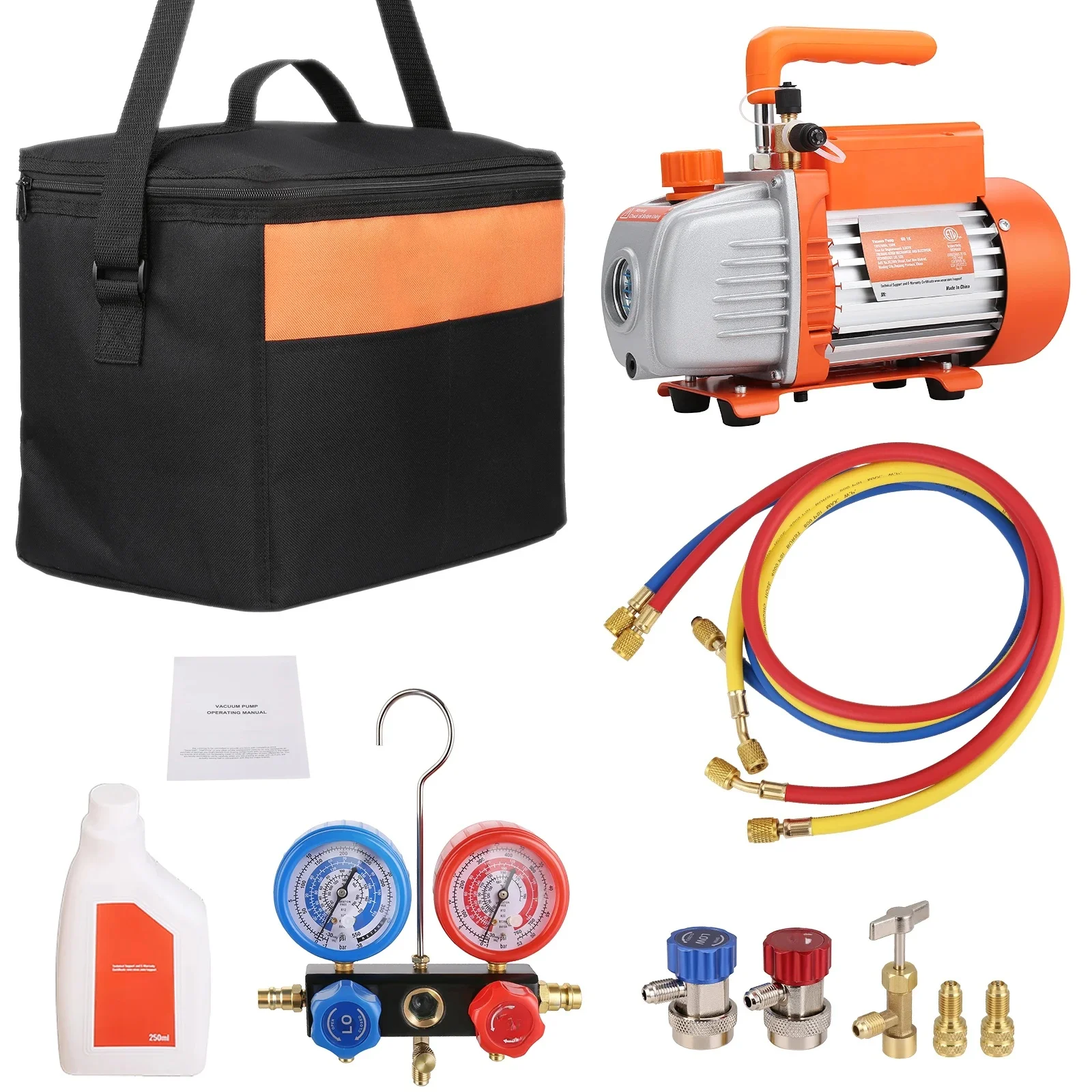 SucceBuy 3.5CFM 4CFM Eentraps Draaischuif HVAC Air AC Vacuümpomp & A/C Koelmiddel Kit Manometerset Airconditioning - afbeelding 2