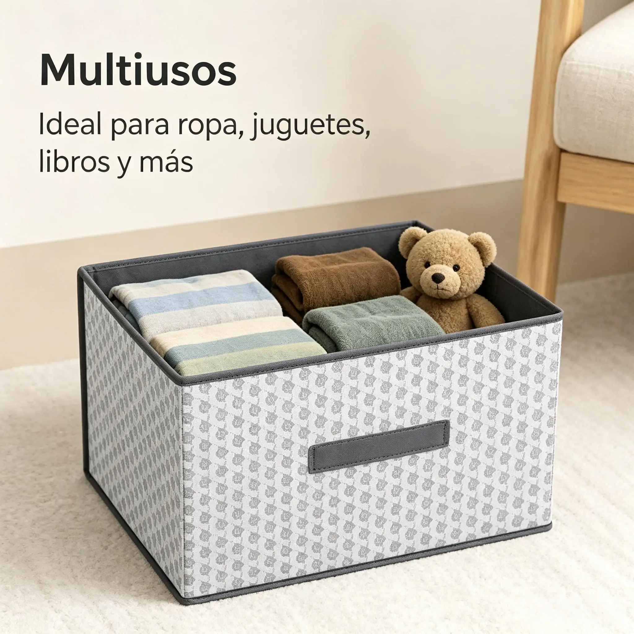 Boîte de rangement avec couvercle anti-poussière, structure renforcée qui conserve sa forme sans se déformer, tissu non tissé résistant et respirant avec poignée ergonomique, empilable dans les placards et sur les étagères, pliable pour gagner de la place lorsqu'il n'est pas utilisé, accessoire P