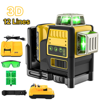 3D 12 Lines Laser Level 360 Degree Vertical 12V Lithium Battery Tool Horizontal Green Light Level Meter Outdoor Surveying Tools