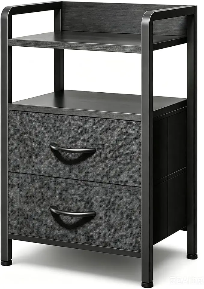 Comodini con 2 cassetti in tessuto, tavolino da comodino in stile industriale per camera da letto e soggiorno.