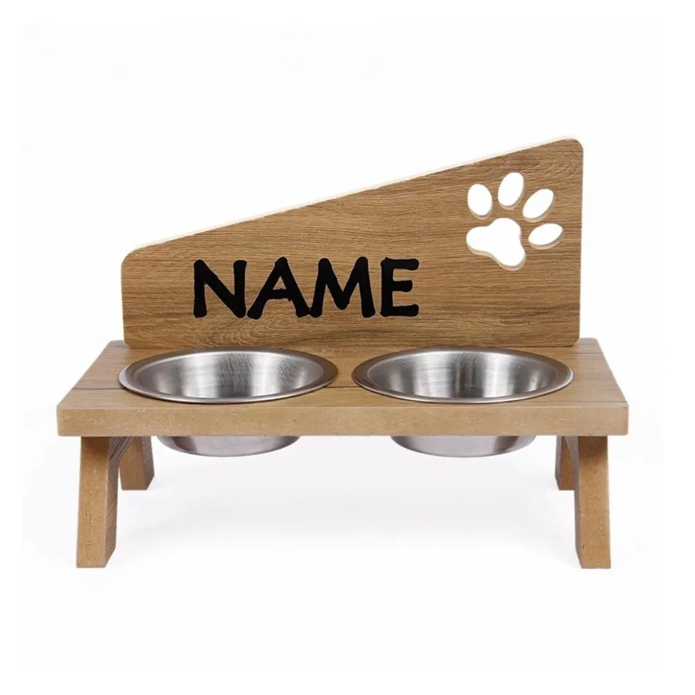 

Wooden Custom Name Printed Cat Dog Food Water Bowl Stand Modern Stylish Pet Accessories And Utensils Souvenir Bowls Dishwasher S