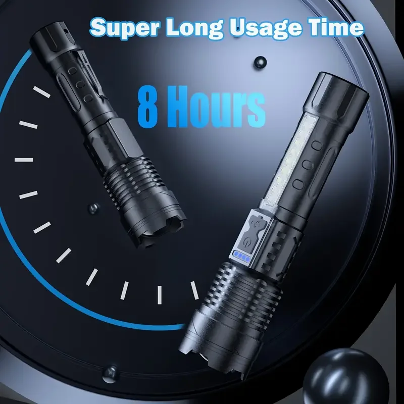 High lumen LED flashlight, portable multifunctional flashlight, powerful adjustable portable lamp, built-in USB charging.