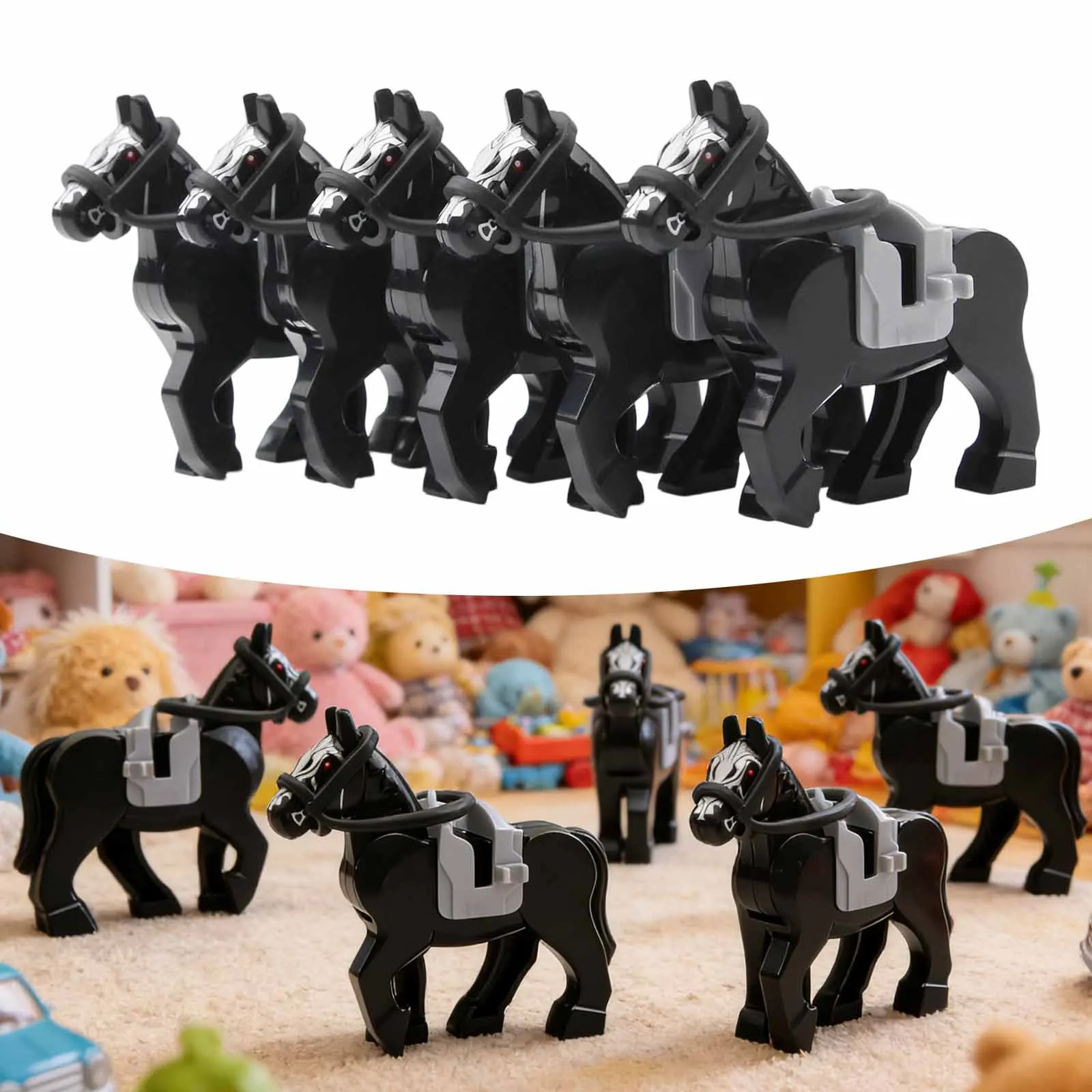 5 PCS Flexible Horses Building Brick Set with Saddle Ranch Farm Animals Playset Xmas Medieval Castle Knight Playset Gift