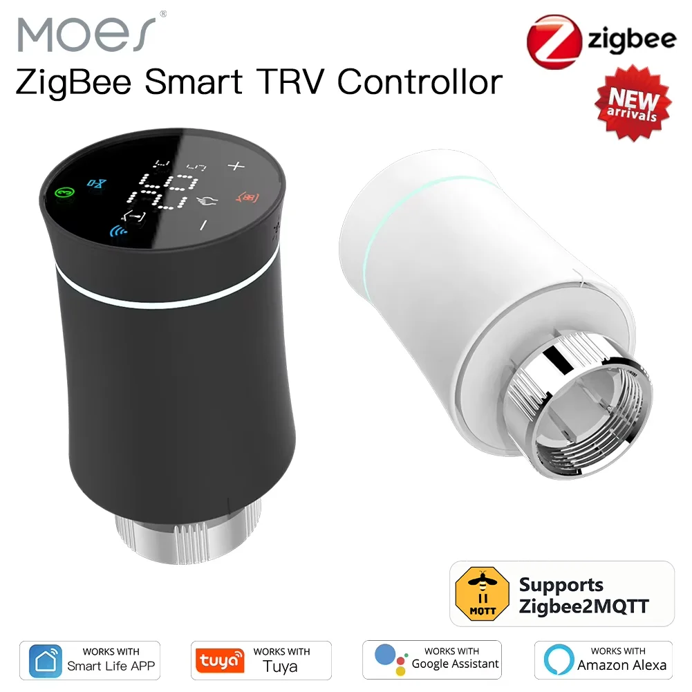 MOES TRV Zigbee2MQTT 3.0 Tuya New Radiator Actuator Valve Smart Programmable Thermostat Temperature Heater Alexa Voice Control