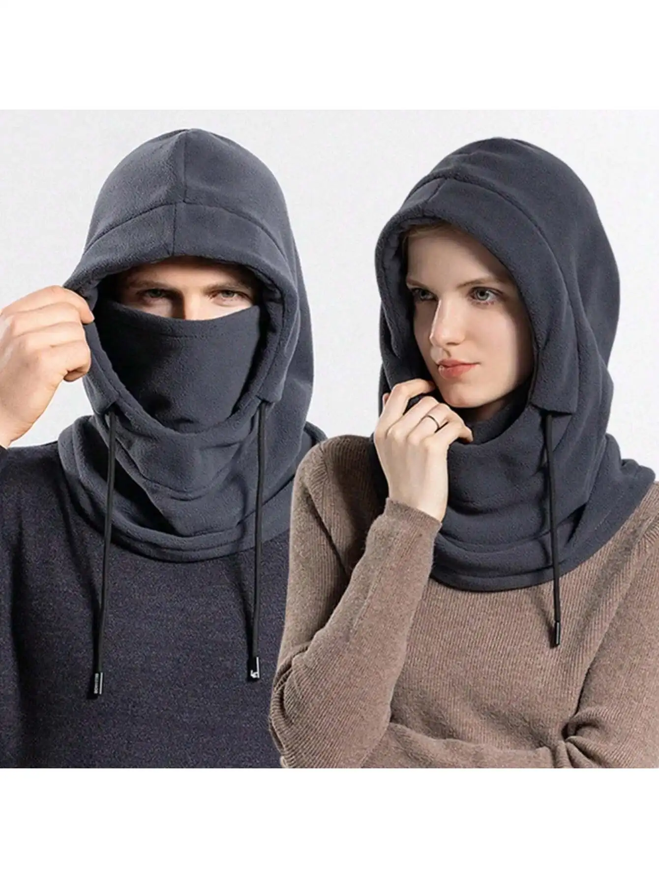 Unisex Winter Balaclava Strickhaube - Winddichte Maske mit Kordelzug, Motorrad-Kopfbedeckung Warme Strickmütze für Kaltes Wetter