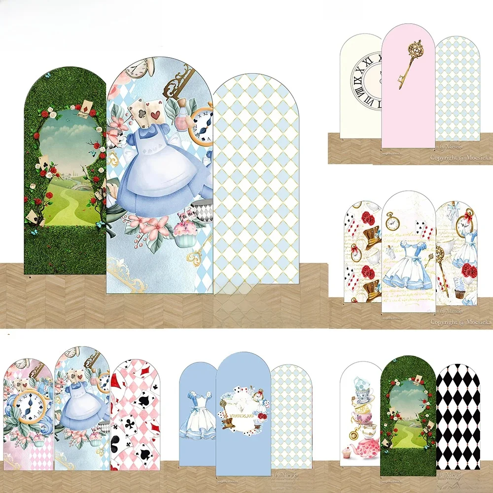 Mocsicka Alice filles pays des merveilles fête arquée fond anniversaire thé fête photographie fleur montre de poche toile de fond enfant Photo