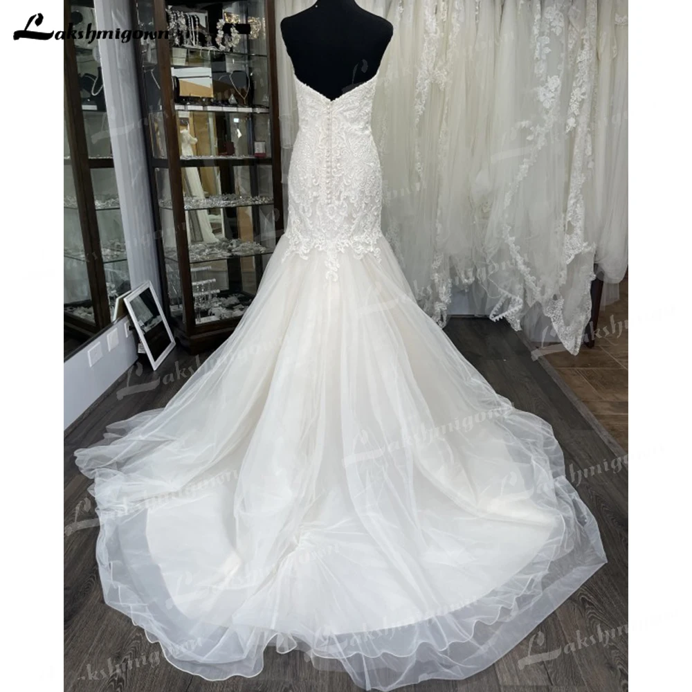 Beautiful Wedding Dress Sweetheart Strapless Lace Luxurious Bridal Gown Zipper Tulle Fit & Flare  Floor Length Custom Made