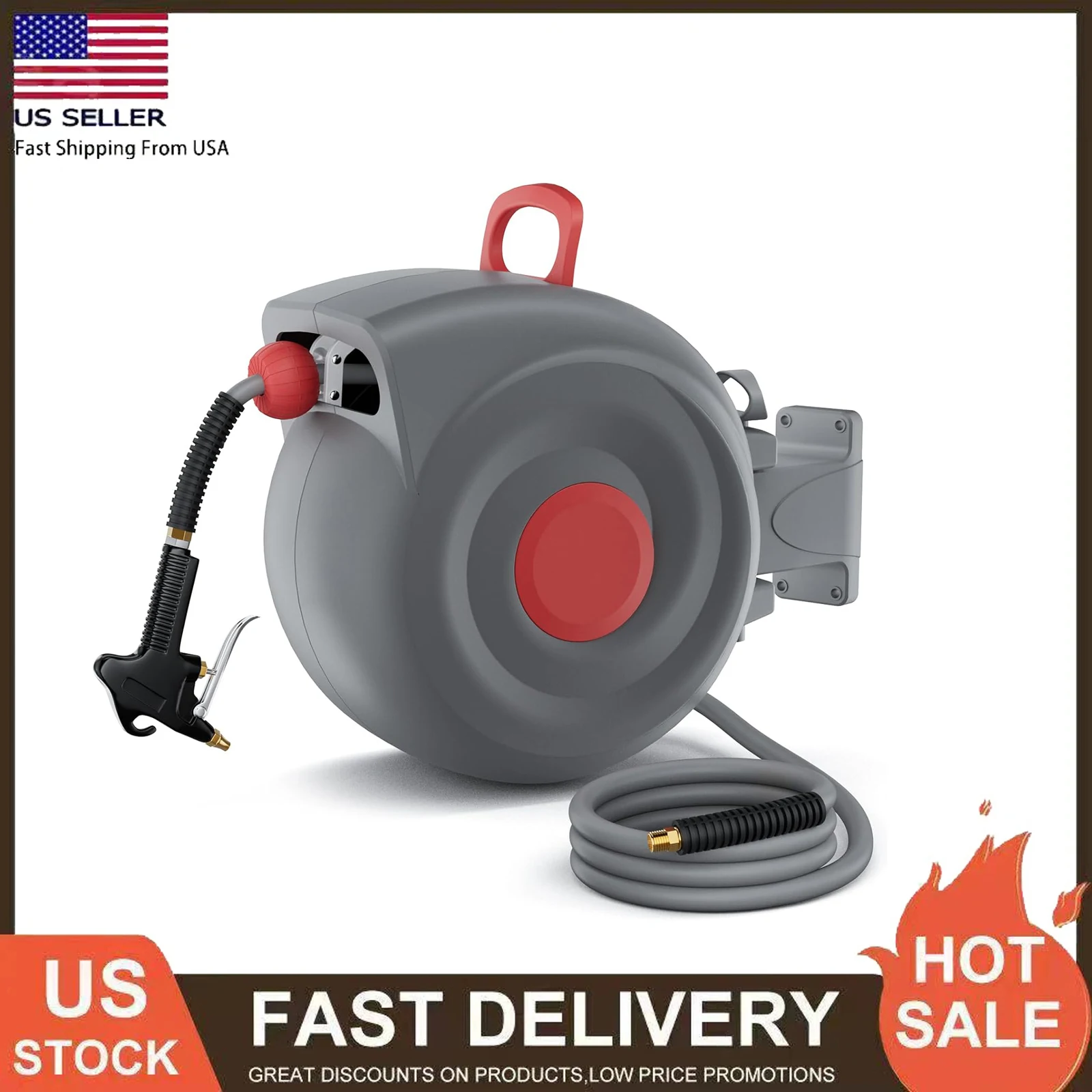 

Выдвижная катушка для воздушного шланга 3/8 дюйма x 66 футов Резиновая катушка для воздушного компрессора с автоматическим стержнем и 5 футов на потолочном настенном воздушном шланге