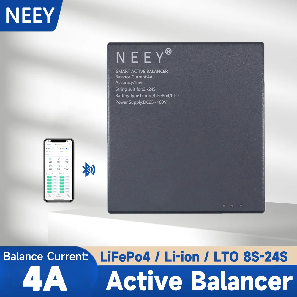 NEEY Active Balancer with BT APP 8A 10A 15A 4A Balance Current for 4S~24S LiFePo4 Li-ion Battery 4A BMS Smart Equalizer