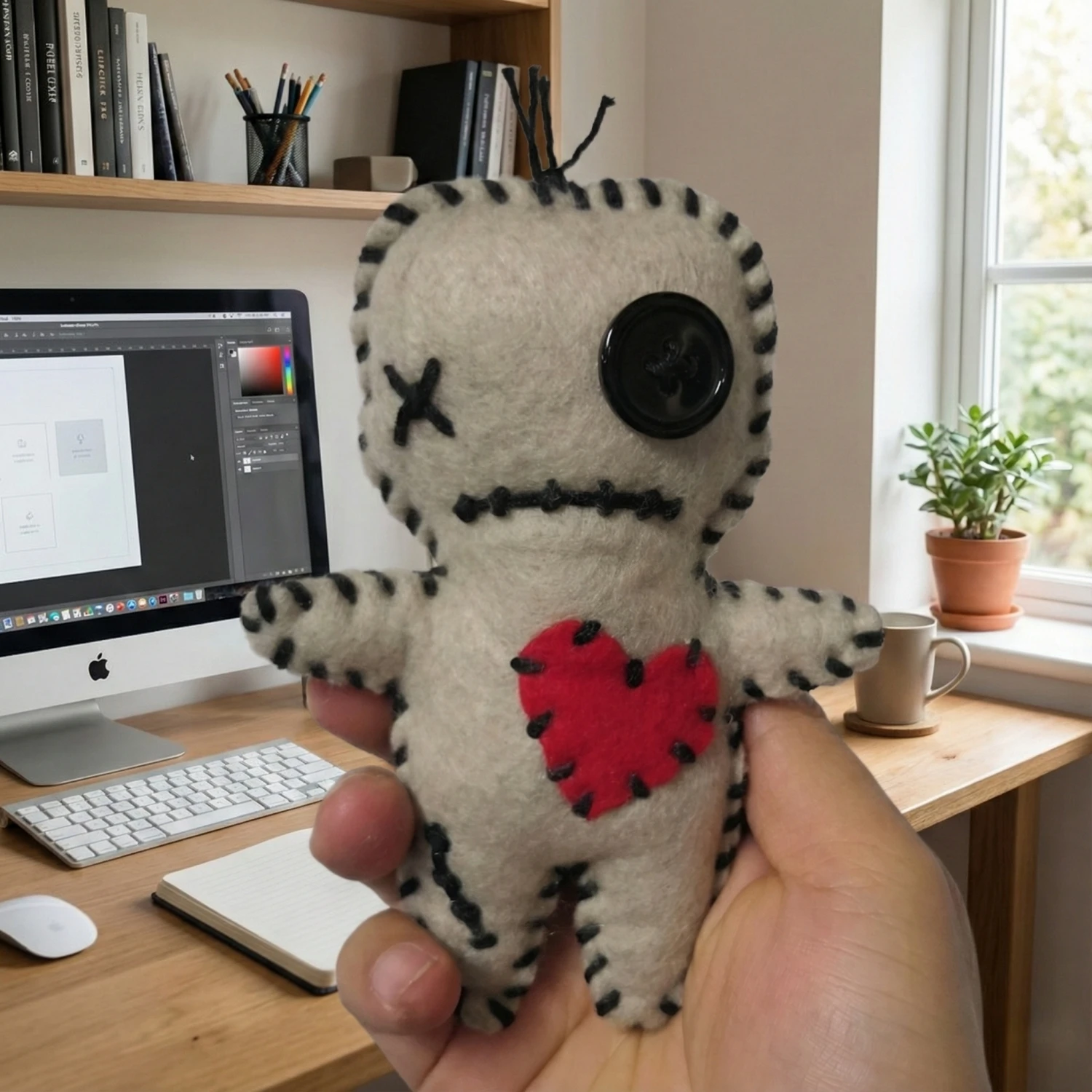 Handgefertigte Voodoo-Puppe aus Filz, Plüschtier, 9 x 13 cm, gruseliges süßes Gothic-Geschenk, Halloween-Dekoration, Neuheit, gefüllte Figur – Detail 4