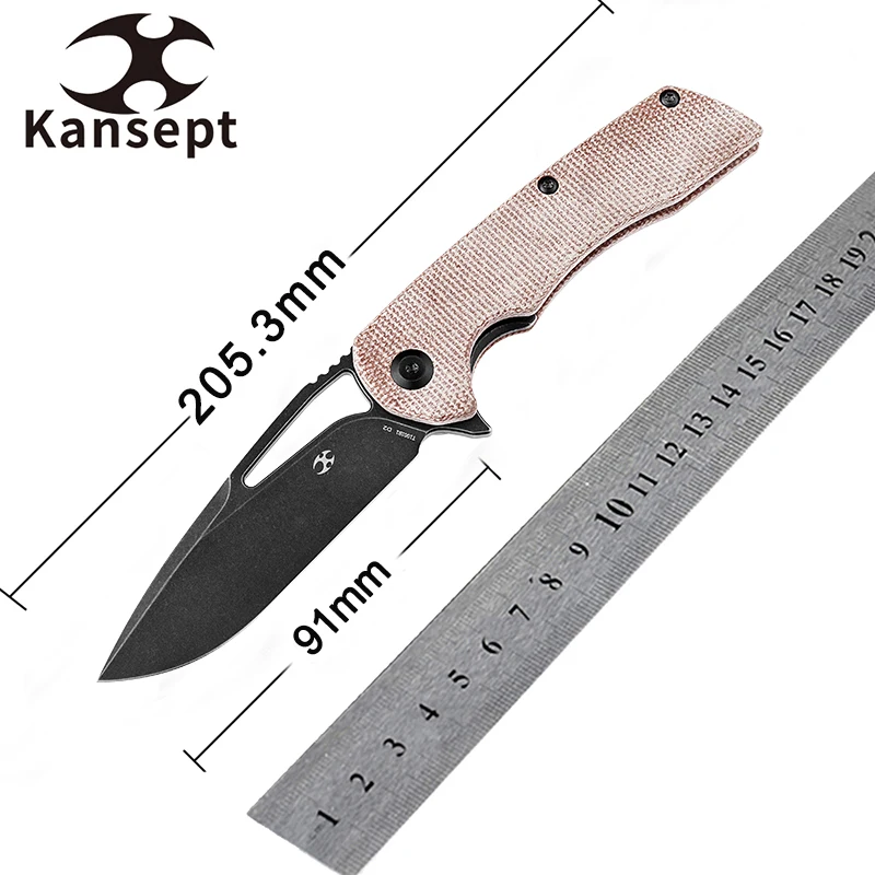 Kansept Kryo T1001B1 Black Coating D2 Blade with Brown Micarta Handle Thumb Hole Designed by Kim Ning Outdoor Camping Knife