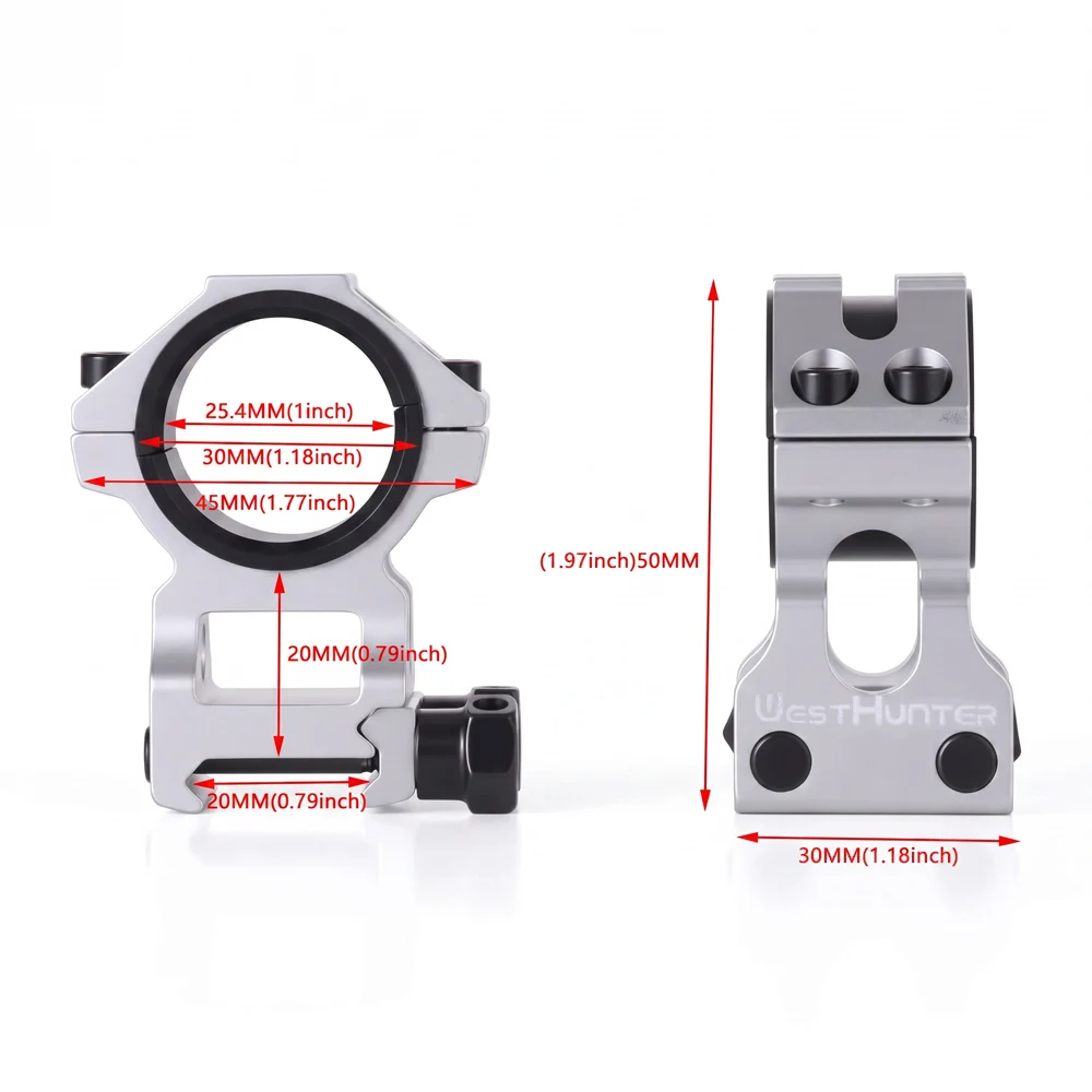 WESTHUNTER Universelle taktische Zielfernrohrhalterungen 25,4 mm/30 mm Doppelringe Vollständiger CNC-Prozess Picatinny 20 mm optische Sehenswürdigkeitenhalterungen – Detail 8