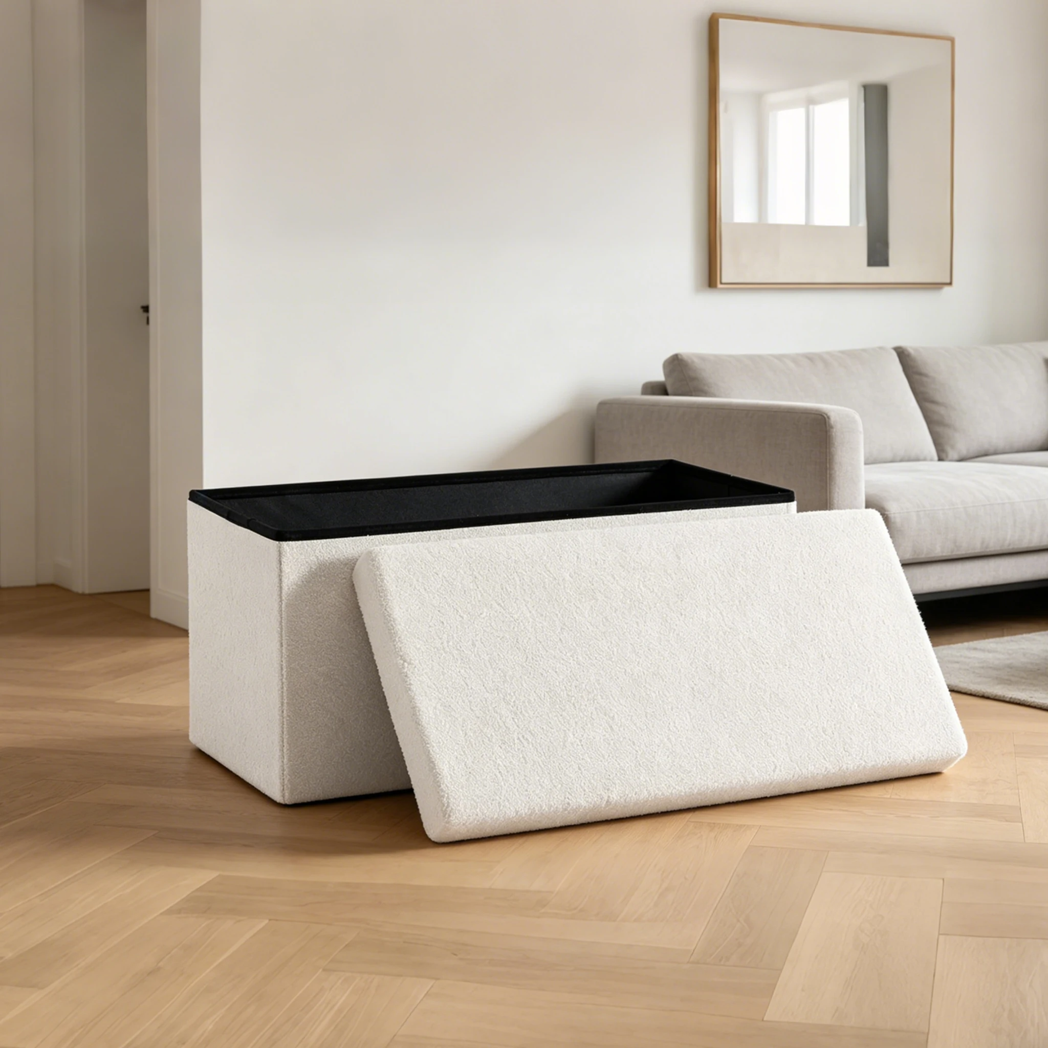 Banco baúl plegable con almacenaje, taburete reposapiés de felpa suave, resistente hasta 300 kg, con tapa desmontable, ideal para salón, dormitorio y recibidor